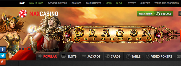Max Casino Front Page